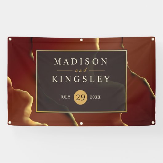 🤵 Burgund Gold Elegante Abstrakte Hochzeit Banner (Horizontal)