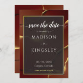 🤵 Burgund Gold Elegante Abstrakte Hochzeit Einladung (Vorne/Hinten)