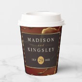 🤵 Burgund Gold Elegante Abstrakte Hochzeit Pappbecher (Rückseite)