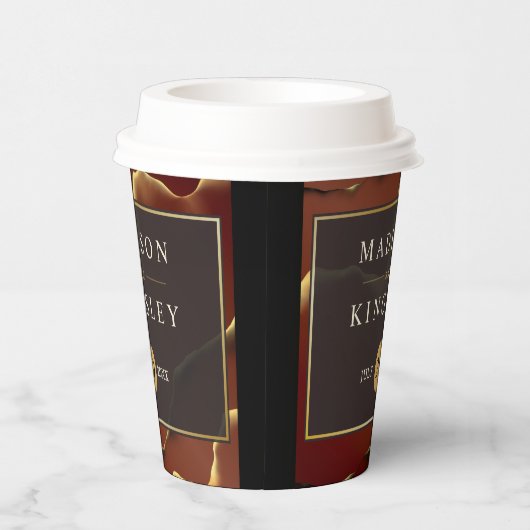 🤵 Burgund Gold Elegante Abstrakte Hochzeit Pappbecher (Rechts)