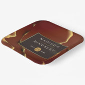 🤵 Burgund Gold Elegante Abstrakte Hochzeit Pappteller (Gewinkelt)
