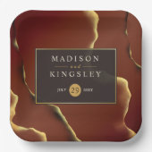 🤵 Burgund Gold Elegante Abstrakte Hochzeit Pappteller (Vorderseite)