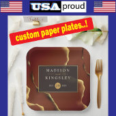 🤵 Burgund Gold Elegante Abstrakte Hochzeit Pappteller