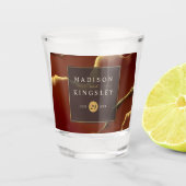 🤵 Burgund Gold Elegante Abstrakte Hochzeit Schnapsglas (Vorderseite)