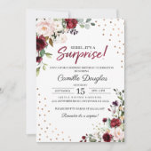 Burgund Gold Floral Geburtstag Einladung (Vorderseite)