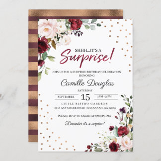 Burgund Gold Floral Geburtstag Einladung