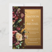 Burgund & Gold Floral Moderne Hochzeit Einladung (Vorderseite)