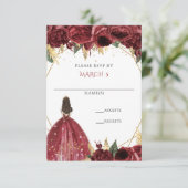 Burgund Gold Floral Prinzessin Quinceanera RSVP Karte (Stehend Vorderseite)