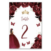 Burgund Gold Floral Prinzessin Quinceañera Tischnummer (Rückseite)