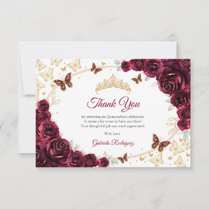 Burgund Gold Floral Quinceanera Dankeskarte