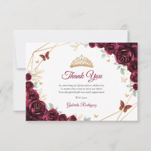 Burgund Gold Floral Quinceanera Dankeskarte
