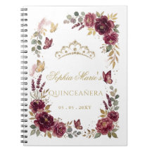 Burgund Gold Floral Quinceañera-Gästebuch