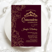 Burgund Gold Floral Quinceanera Party Einladung