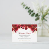 Burgund Gold Floral Quinceñera Empfang Details Begleitkarte (Stehend Vorderseite)