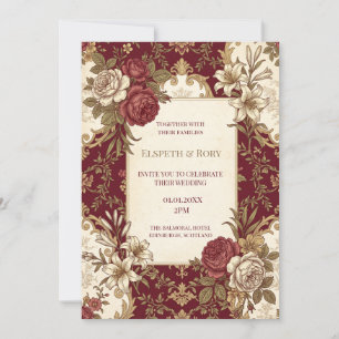 Burgund Gold Florale Hochzeit Einladung