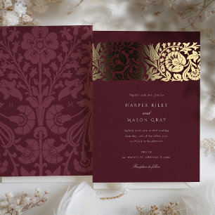 Burgund Gold Florale Hochzeit Folieneinladung