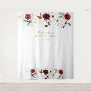 Burgund Gold Florale Hochzeitsdusche Foto Booth Wandteppich