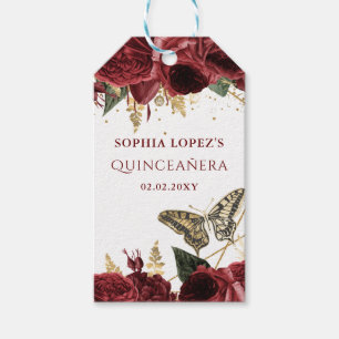Burgund Gold Florale Schmetterlinge Quinceanera Geschenkanhänger