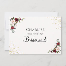 Burgund Gold Foil Bloral Bridesmaid Vorschlag Card