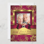 Burgund Gold Foto 50. Hochzeitstag Einladung (Vorderseite)