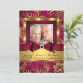 Burgund Gold Foto 50. Hochzeitstag Einladung (Stehend Vorderseite)