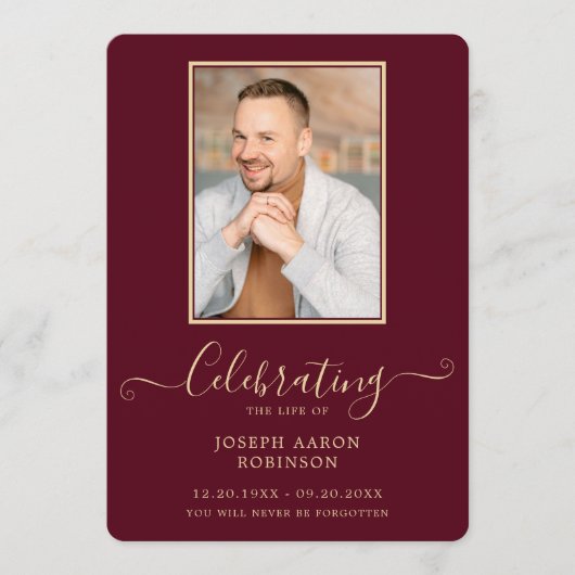 Burgund Gold Foto Beerdigung Orden des Dienstes Programm (Vorderseite)