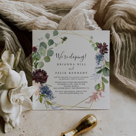 Burgund Gold Geometric Elopement Empfang Einladung