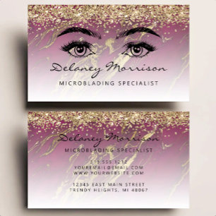 Burgund Gold Glitter Augen Microblading Visitenkarte