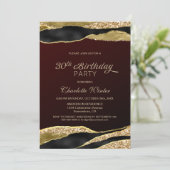 Burgund Gold Glitzer 30. Geburtstag Party Einladung (Stehend Vorderseite)