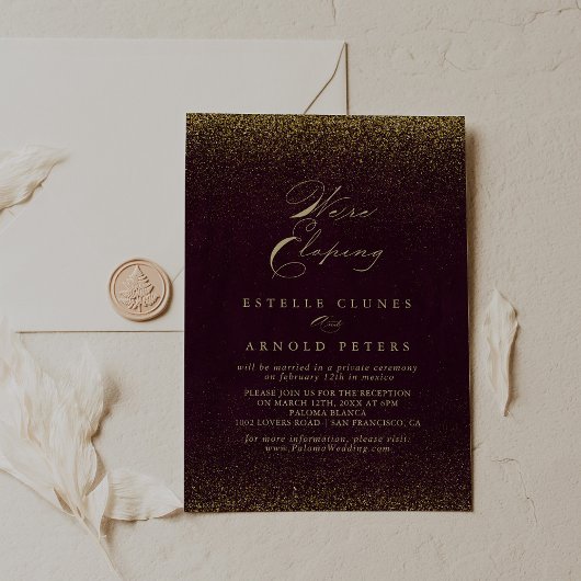 Burgund Gold Glitzer Elopement Empfang Einladung