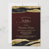 Burgund Gold Glitzer Geburtstagsparty Einladung (Vorderseite)