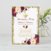 Burgund Gold Glitzer Graduation Party Einladung B (Stehend Vorderseite)