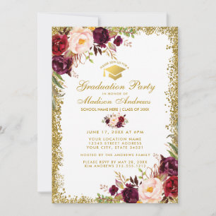 Burgund Gold Glitzer Graduation Party Einladung W