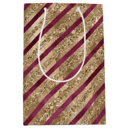 Burgund Gold Glitzer Streifen Mittlere Geschenktüte