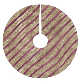 Burgund Gold Glitzer Streifen Polyester Weihnachtsbaumdecke