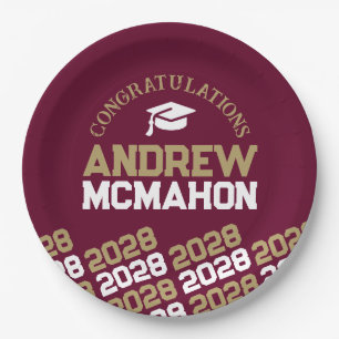 Burgund & Gold Halbwiederholung Grad Personalisier Pappteller