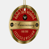 Burgund & Gold Hearts 50. Hochzeitstag Keramikornament (Rechts)
