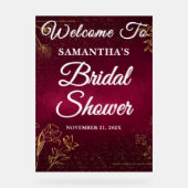 Burgund & Gold Herbst Brautparty Willkommen Acrylschild (Vorderseite)