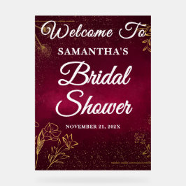 Burgund & Gold Herbst Brautparty Willkommen Acrylschild