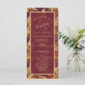 Burgund & Gold Herbstlaub Elegante Hochzeit Programm (Stehend Vorderseite)