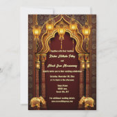 Burgund Gold indische Elefanten Hindi Tempelbogen Einladung (Vorderseite)