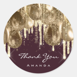 Burgund GOLD Jubiläum GLITZER BALLONS Tropfen Runder Aufkleber