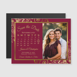 Burgund & Gold Kalender Foto Termin Merk Magnet