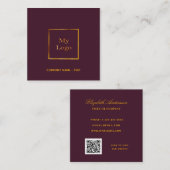 Burgund Gold Logo QR Code elegant Quadratische Visitenkarte (Vorne/Hinten)