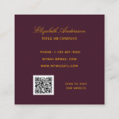 Burgund Gold Logo QR Code elegant Quadratische Visitenkarte (Rückseite)