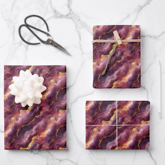 Burgund & Gold-Marmor Geschenkpapier Set (Vorderseite)