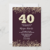Burgund & Gold Mens Frauen 40. Geburtstag Party Einladung (Vorderseite)