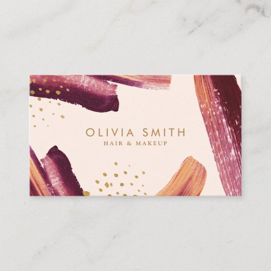 Burgund & Gold Moderne künstlerische Pinseltextur Visitenkarte (Vorderseite)