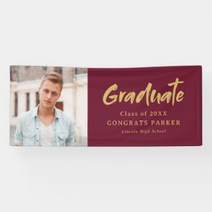 Burgund Gold Moderne Pinsel Schrift Foto Abschluss Banner