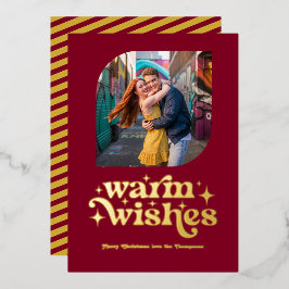 Burgund & Gold Modernes Retro Weihnachts-Foto Folien Feiertagskarte
